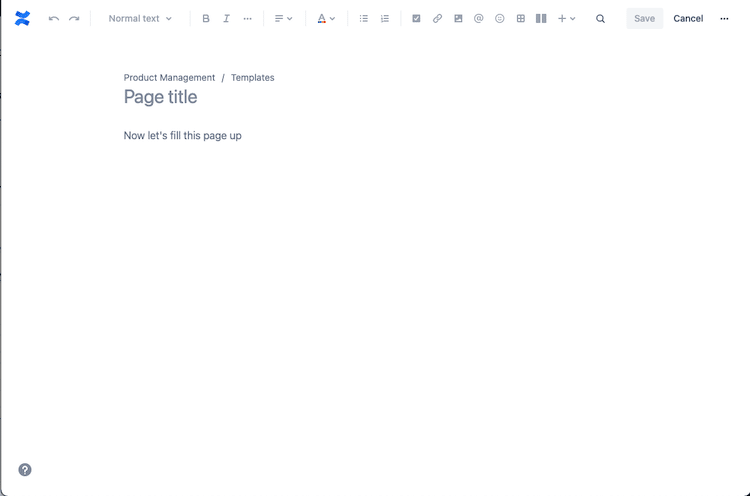 The template editor view in Confluence