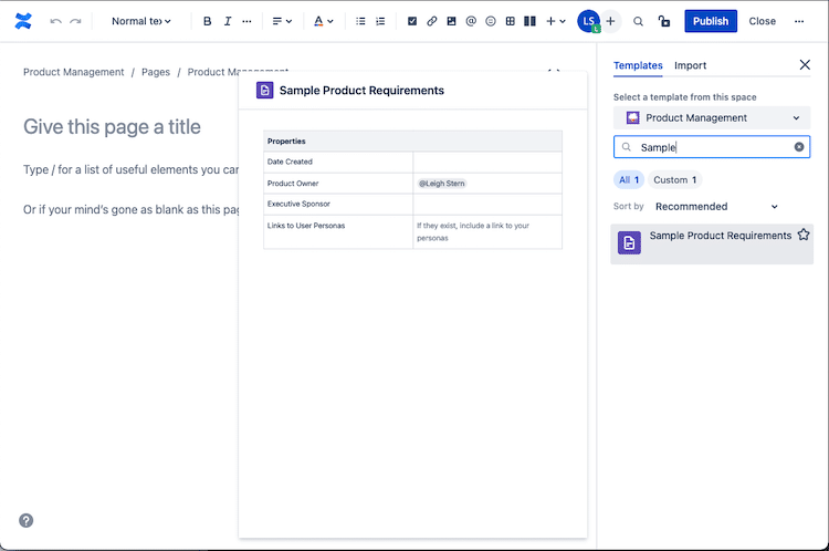 Creating documents from confluence templates